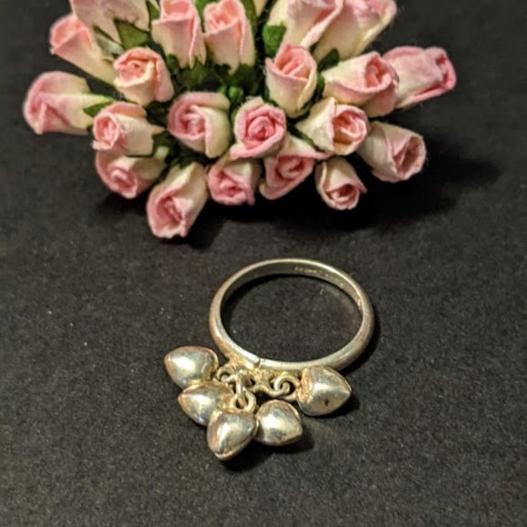 Sterling Silver Pinky or Baby Ring Puffy Hearts - Picture 1 of 3